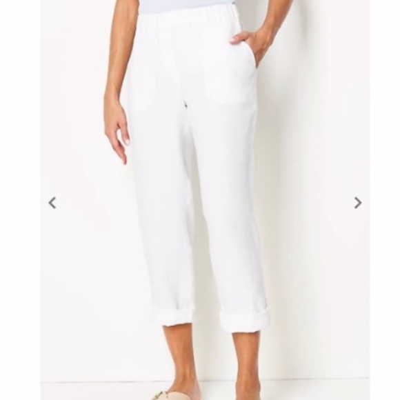 J. Jill Pants - J. Jill Love Linen White Pull On roll tab Pants sz L NWT